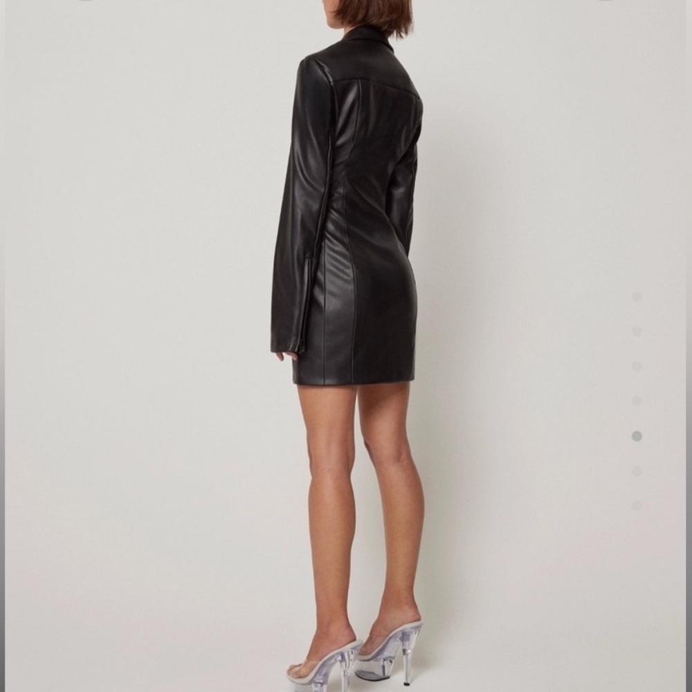 Khy Faux Leather Long Sleeve Mini Dress with Belt in Black - Picture 5 of 6